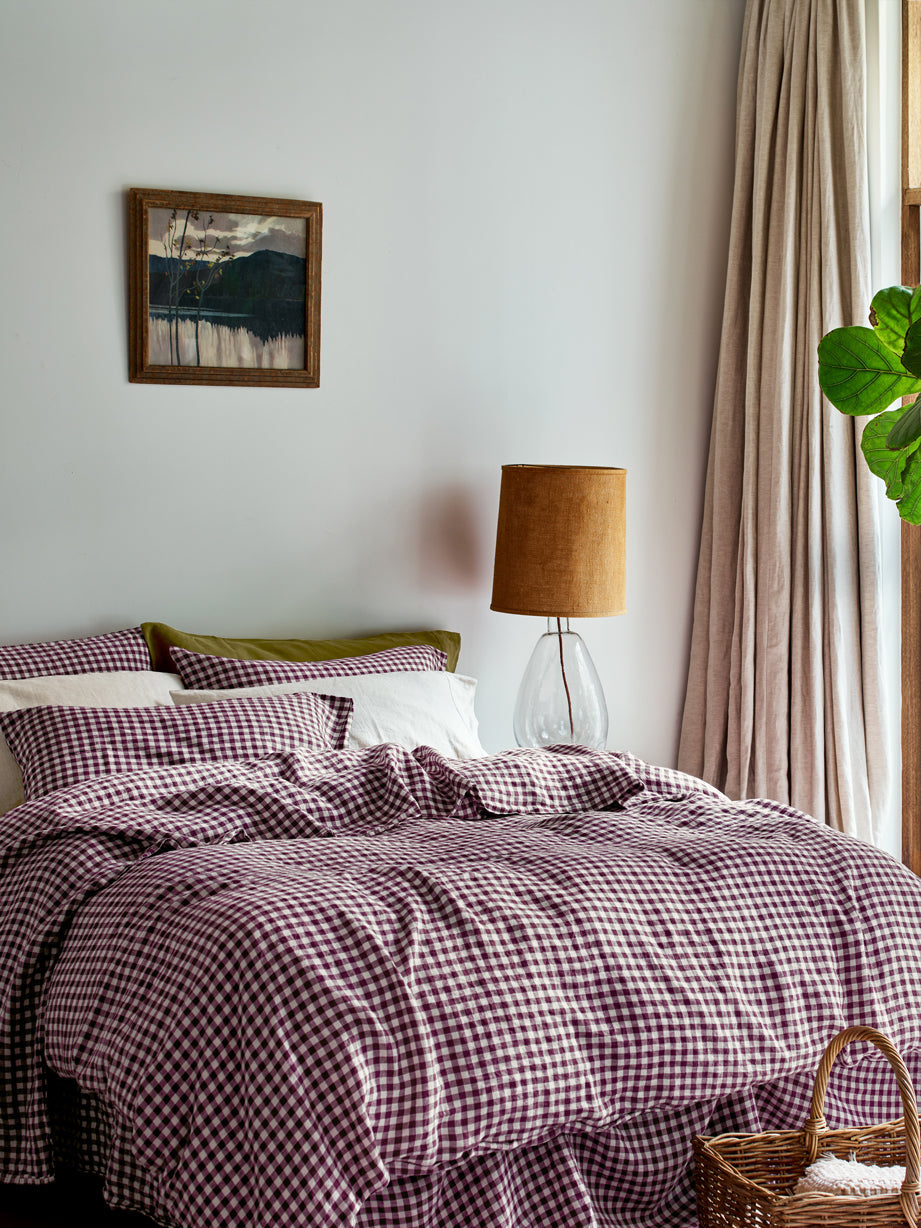 Duvet Cover, Berry Gingham 100% Linen for Everyday Bedding, Guest Bedrooms and Comforter Protection, 2 Size Options image 2