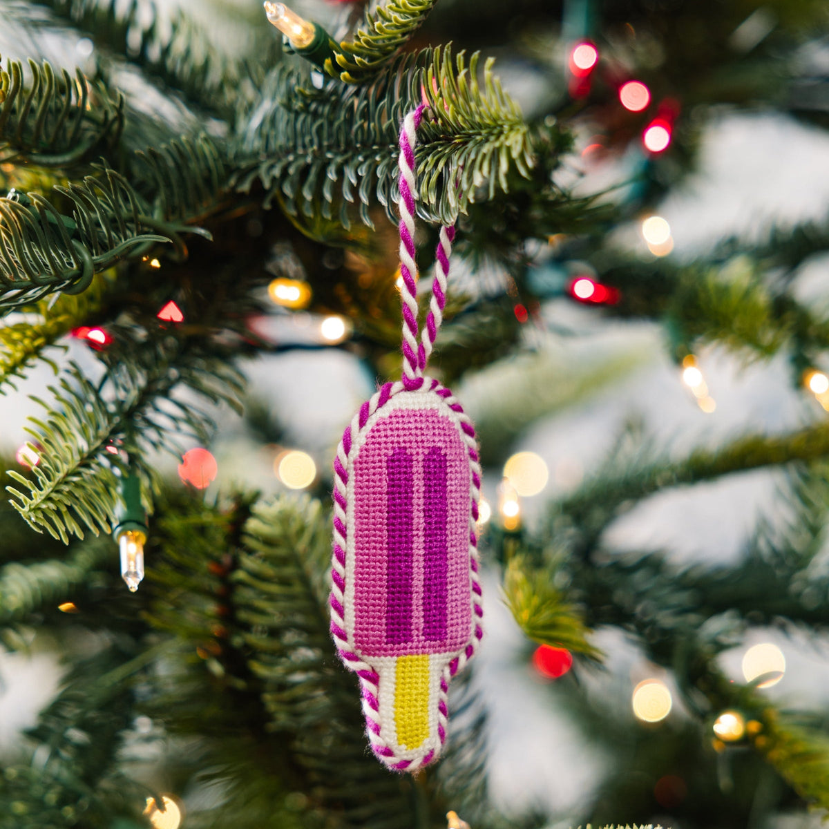 Seasonal Home Decor, Needlepoint Icon Ornament Popsicle for Holiday Displays, Shelves and Festive Rooms image 2