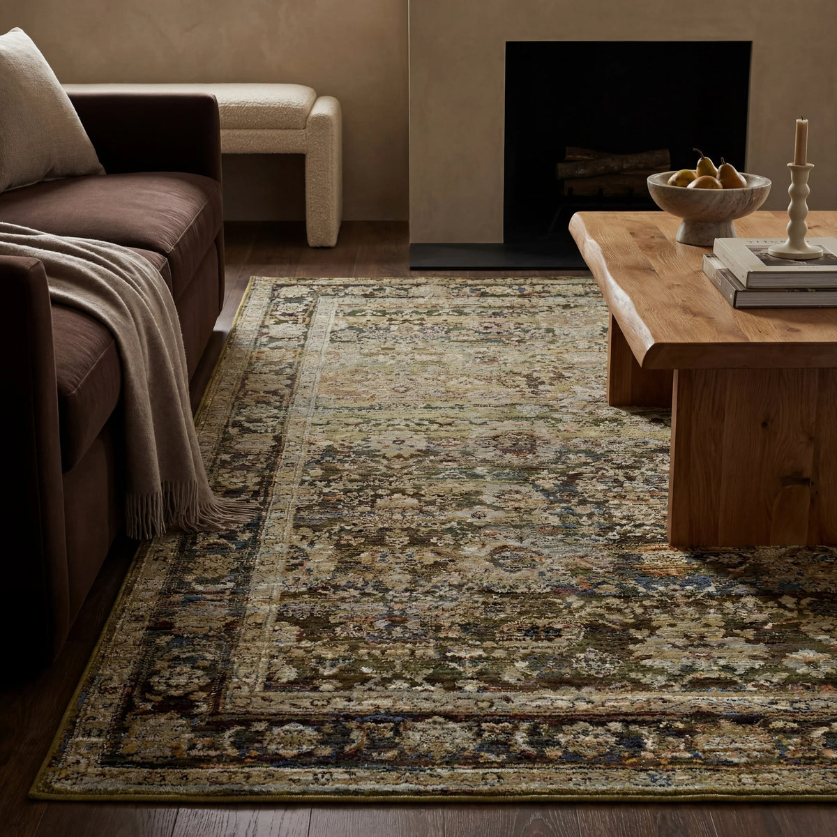 Area Rug, Andorra 7125C Green Brown for Living Rooms, Bedrooms and Entryways, 11 Size Options image 2