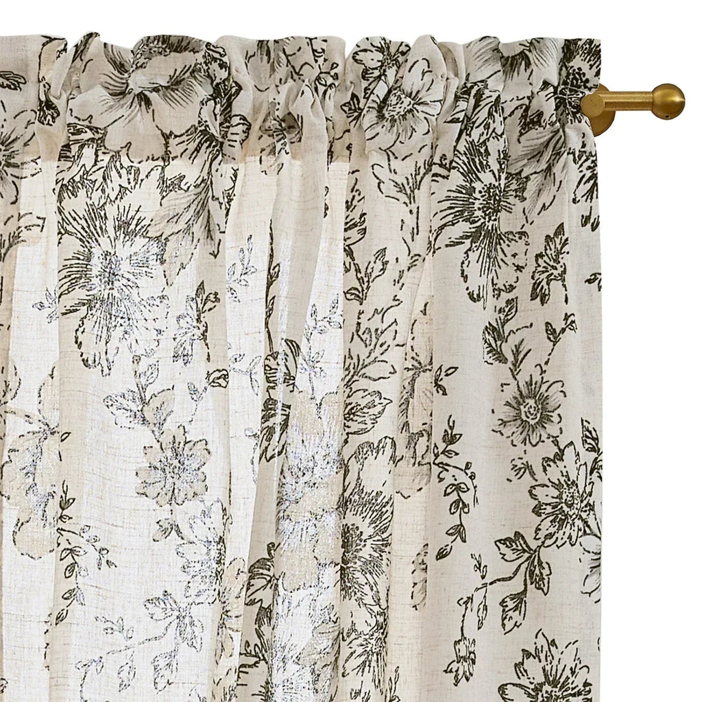 Window Curtain, Black Floral Swag Linen Kitchen Curtains (2 for Bedrooms, Living Rooms and Home Privacy, 3 Sizes and 3 Colors image 2