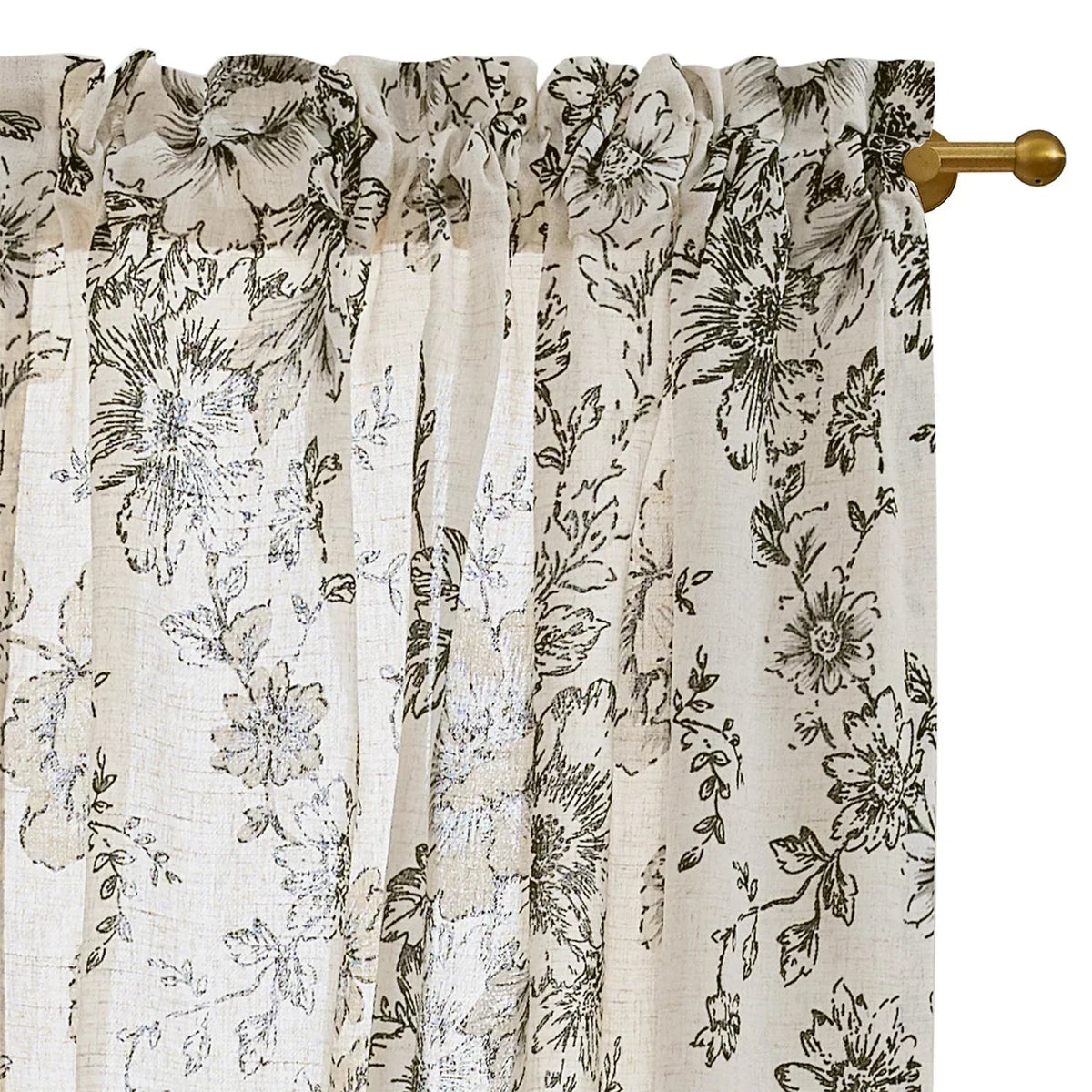 Window Curtain, Black Floral Swag Linen Kitchen Curtains (2 for Bedrooms, Living Rooms and Home Privacy, 3 Sizes and 3 Colors image 2