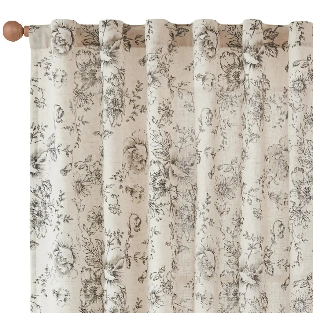 Window Curtain, Floral Lined Linen Blend Curtains (2 Panels), Machine-Washable Care for Windows, Room Styling and Everyday Privacy image 2