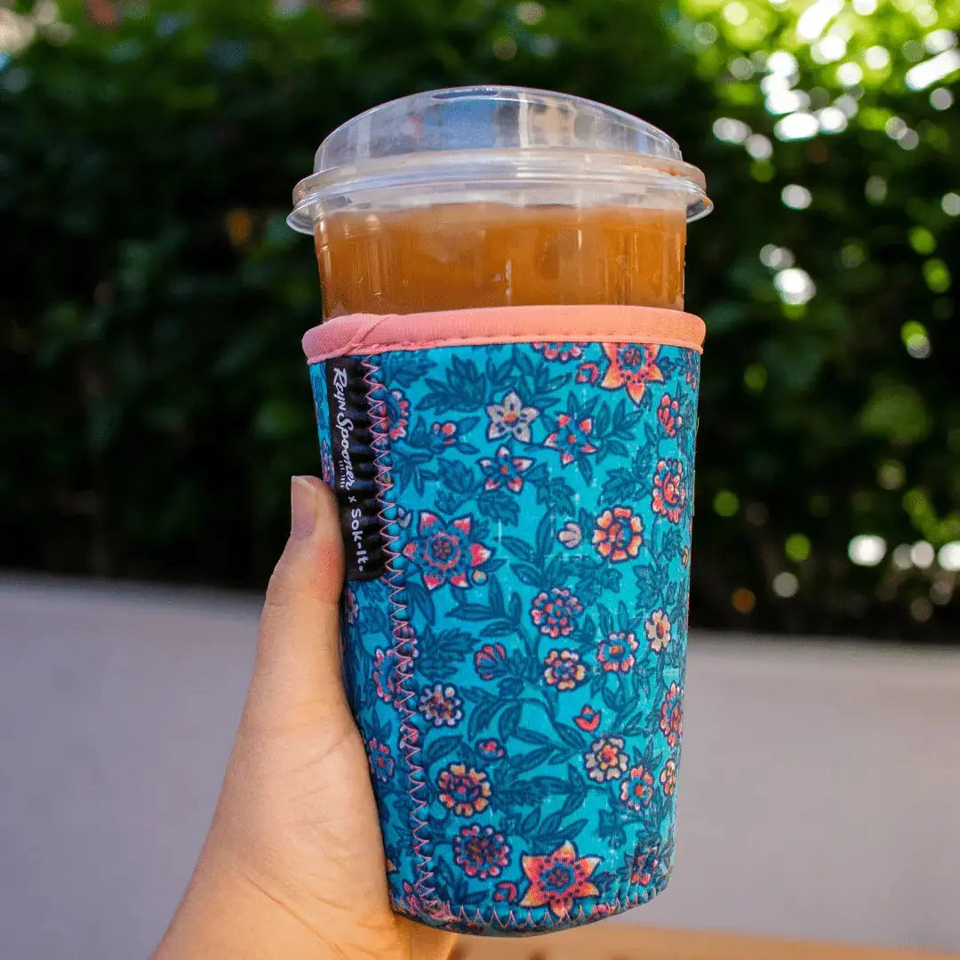 Reusable Cup Sleeve, Wild Flowers, Neoprene Construction for Iced Coffee, Cold Drinks and Condensation Control image 2