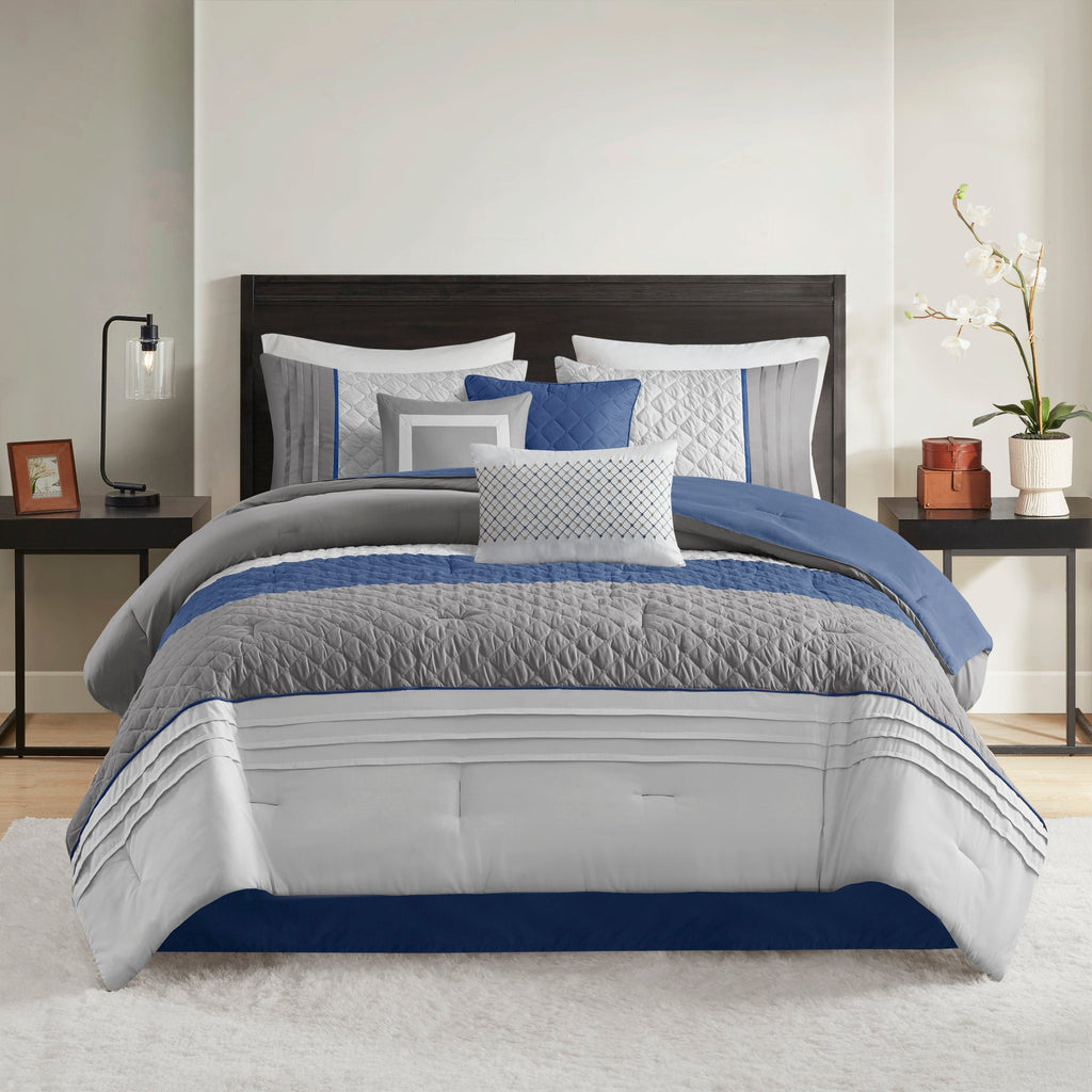 Bed Comforter, Jenson 7 Piece Color Block Stripe Set, Machine-Washable Care for Year-Round Bedroom Comfort and Restful Sleep image 2