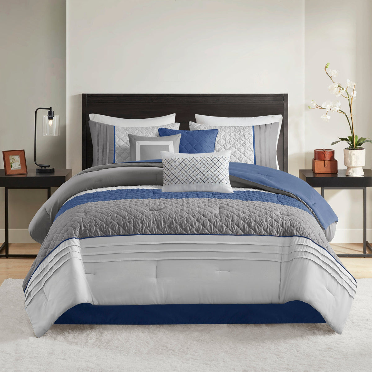 Bed Comforter, Jenson 7 Piece Color Block Stripe Set, Machine-Washable Care for Year-Round Bedroom Comfort and Restful Sleep image 2