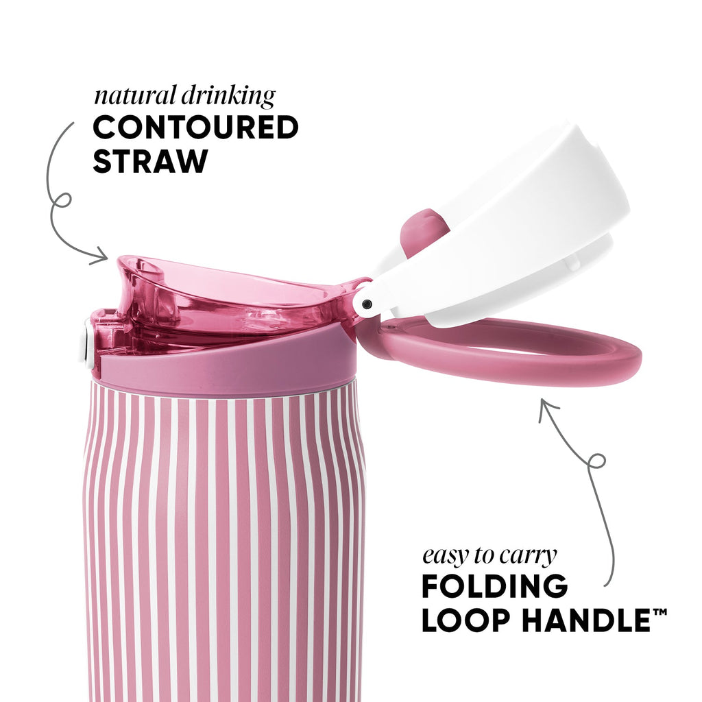 Reusable Drink Bottle, Mesa Loop with Covered Straw, 30oz, Rose Stripes for Work, Travel and Everyday Hydration image 2