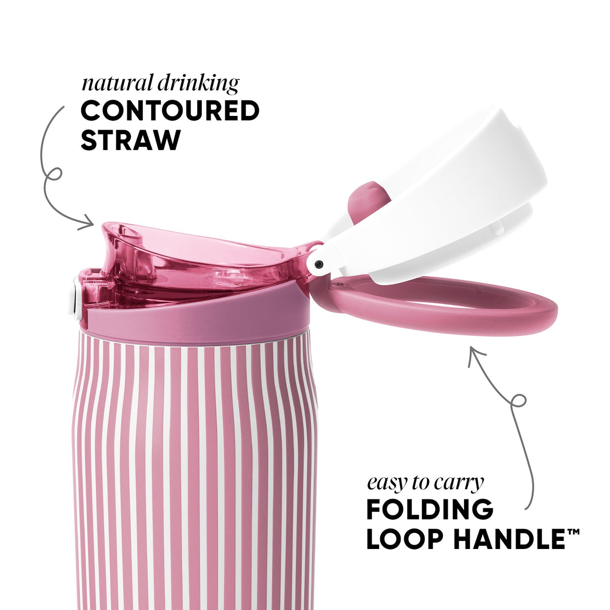 Reusable Drink Bottle, Mesa Loop with Covered Straw, 30oz, Rose Stripes for Work, Travel and Everyday Hydration image 2