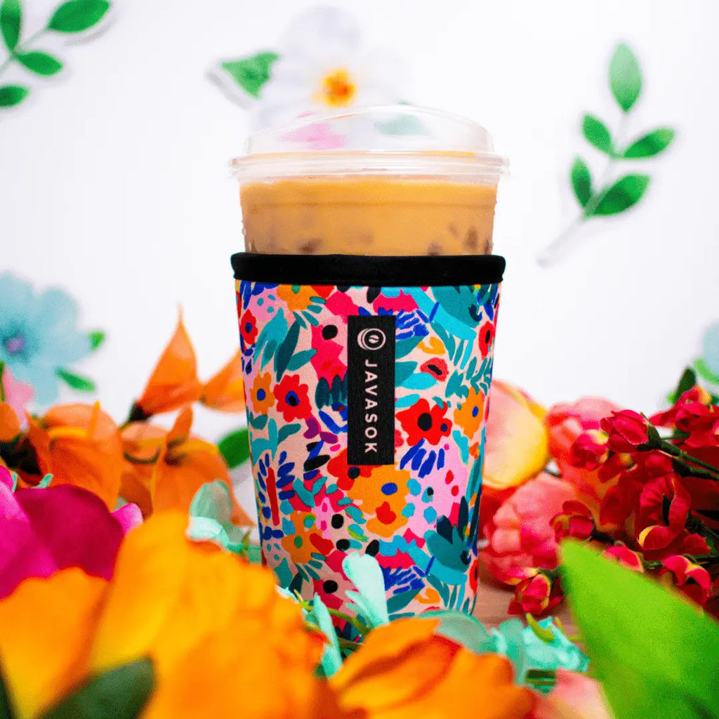 Reusable Cup Sleeve, Abstract Floral, Neoprene Construction for Coffee Cups, Daily Commutes and Dry Hands, 5 Size Options image 2