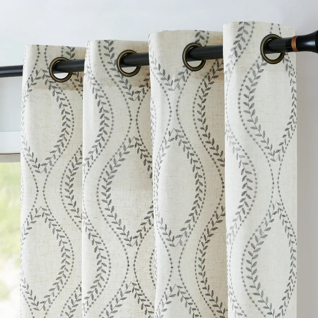 Window Curtain, Boho Leaf Embroidered Geometric Curtains (2, Machine-Washable Care for Bedrooms, Living Rooms and Home Privacy image 2
