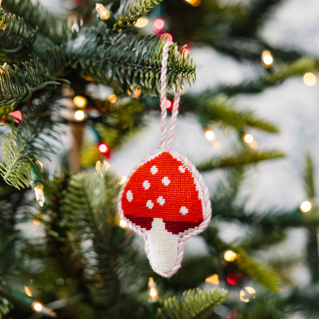 Seasonal Home Decor, Needlepoint Icon Ornament Mushroom for Mantels, Tables and Seasonal Decorating image 2