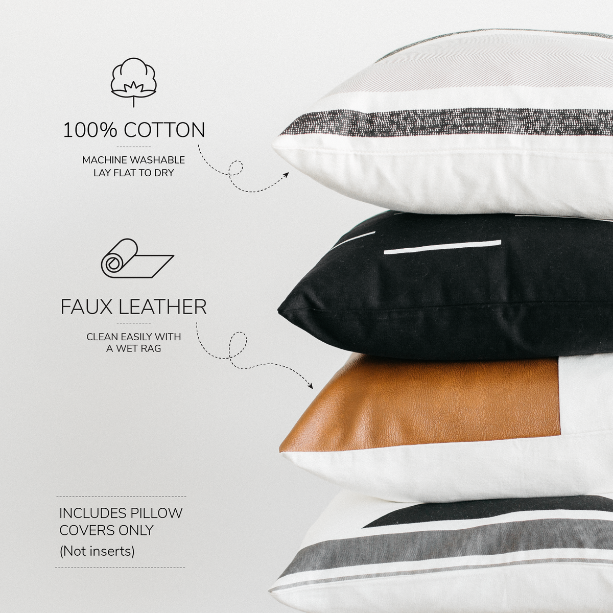 Decorative Pillow Cover Set, Zulu 4 Pack 18" 20" 22", Machine-Washable Care for Bedroom Styling and Living Room Decor image 2