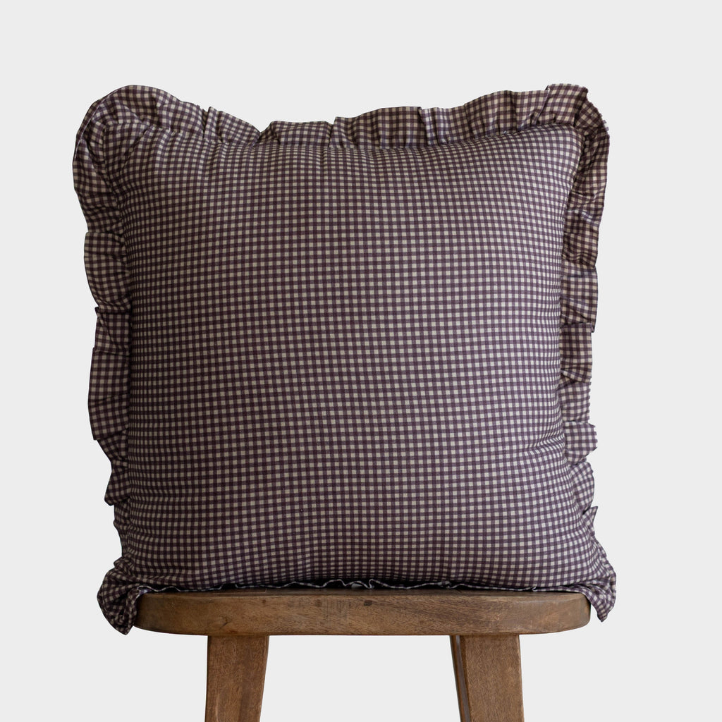 Decorative Pillow Cover Set, Plum Mini Gingham Ruffle 18" 20" 22", Machine-Washable Care for Bedroom Styling and Living Room Decor image 2