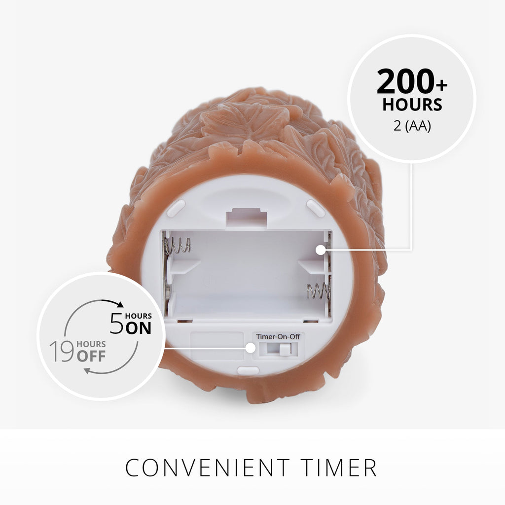 Flameless Candle, Caramel Café Embossed Leaves Pillars for Bedrooms, Living Rooms and Everyday Candlelight Ambience, 2 Size Options image 2