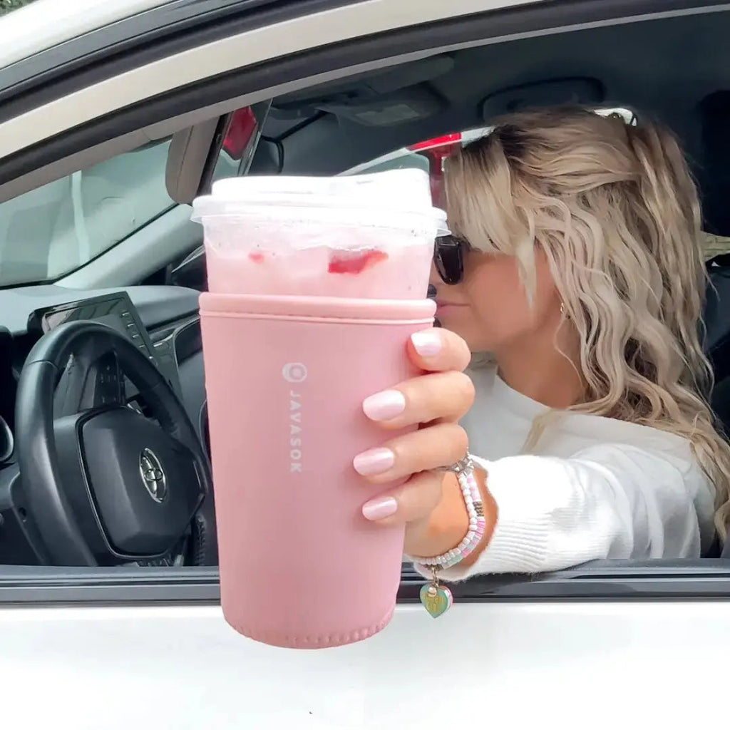 Reusable Cup Sleeve, Millennial Pink, Lightweight Design, Neoprene Construction for Iced Coffee, Cold Drinks and Condensation Control image 2
