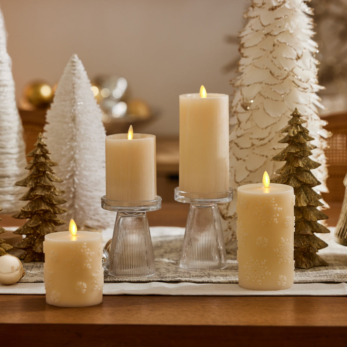 Flameless Candle, White Swan Embossed Snowflake Pillar for Mantels, Entryways and Holiday Displays, 2 Size Options image 2