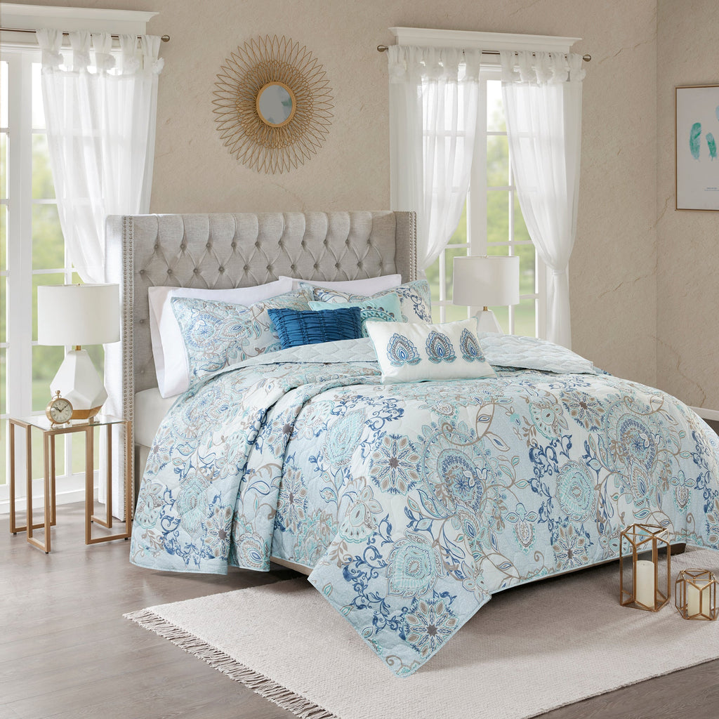 Bed Comforter, Isla 8 Piece Cotton Floral Printed Reversible, Machine-Washable Care for Year-Round Bedroom Comfort and Restful Sleep image 2