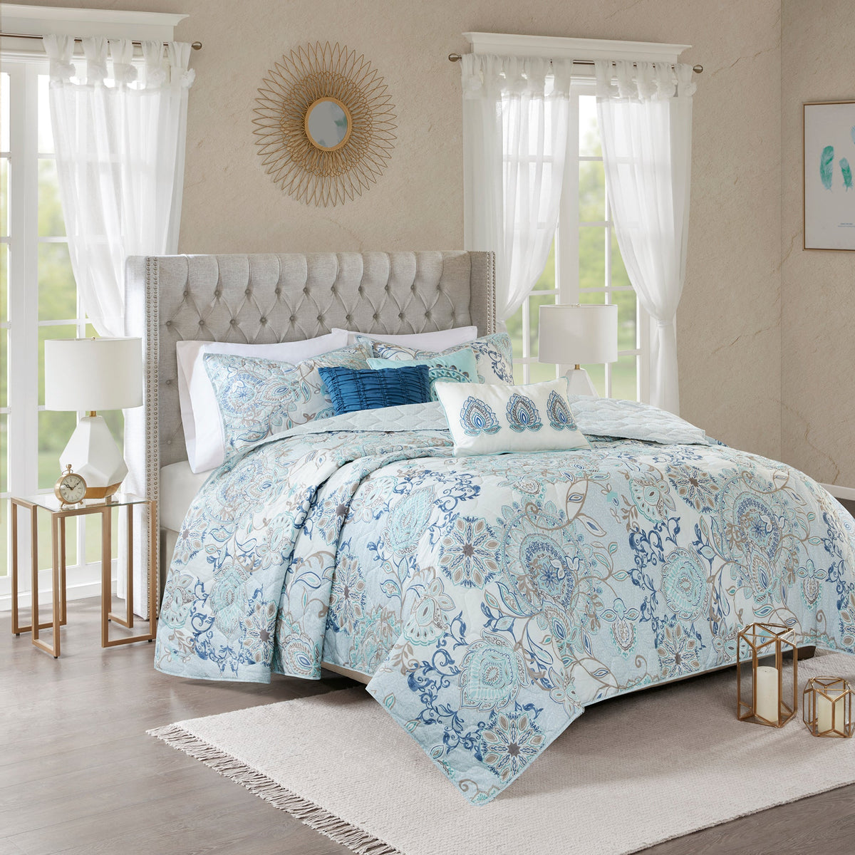 Bed Comforter, Isla 8 Piece Cotton Floral Printed Reversible, Machine-Washable Care for Year-Round Bedroom Comfort and Restful Sleep image 2
