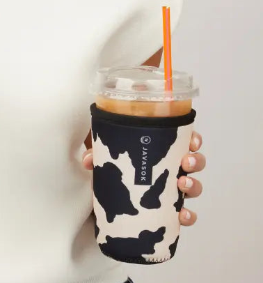 Reusable Cup Sleeve, Cow Print, Neoprene Construction for Iced Coffee, Cold Drinks and Condensation Control, 5 Size Options image 2