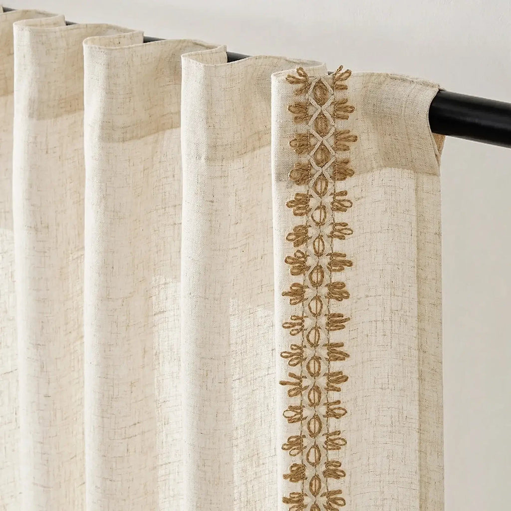Window Curtain, Braided Jute Trim Linen Blend Curtains (2, Machine-Washable Care for Windows, Room Styling and Everyday Privacy image 2