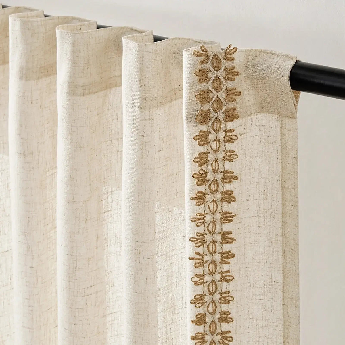 Window Curtain, Braided Jute Trim Linen Blend Curtains (2, Machine-Washable Care for Windows, Room Styling and Everyday Privacy image 2