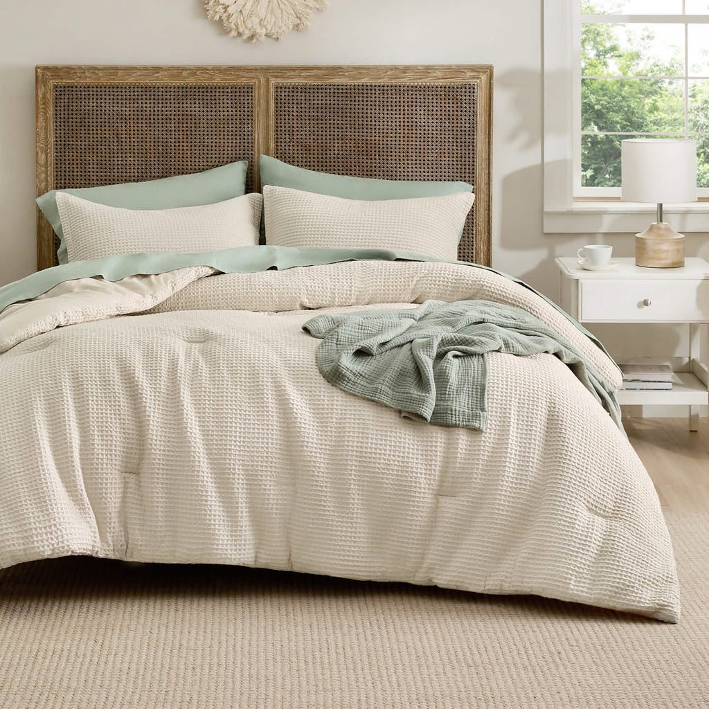 Bed Comforter, Cotton Waffle Weave Set, Breathable Construction for Everyday Bedding and Comfortable Sleep, 5 Sizes and 12 Colors image 2