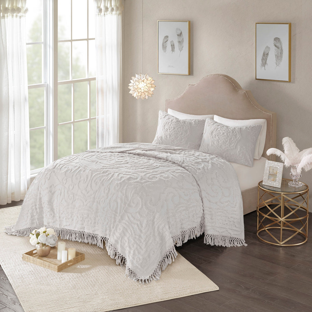 Bed Quilt, Laetitia Tufted Cotton Chenille Medallion, Machine-Washable Care for Bedroom Layering and Everyday Bedding, 3 Size Options image 2
