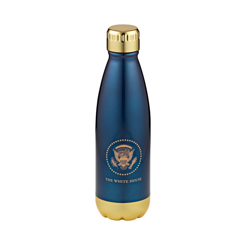 Reusable Drink Bottle, 17 oz Double-Layer Vacuum Design, Metallic Blue Finish and Gold-Tone Cap for Daily Drinks image 1