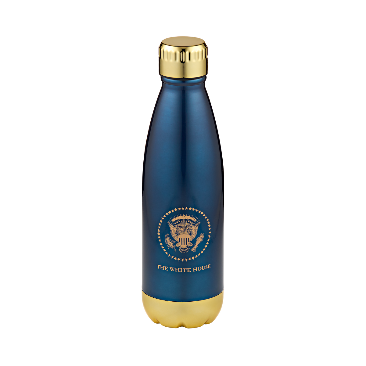Reusable Drink Bottle, 17 oz Double-Layer Vacuum Design, Metallic Blue Finish and Gold-Tone Cap for Daily Drinks image 1