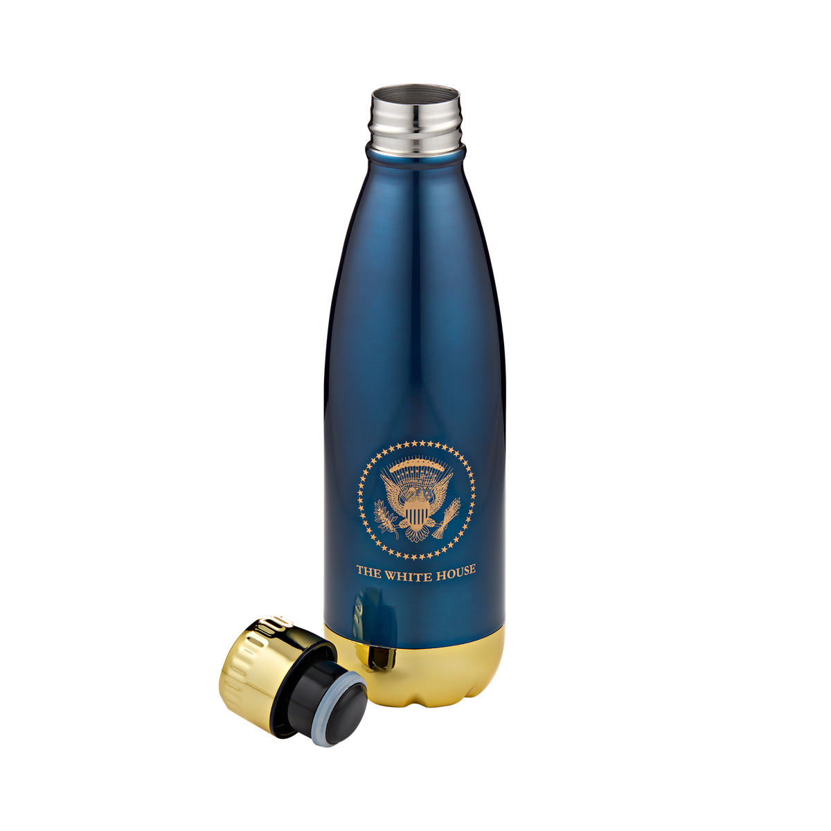 Reusable Drink Bottle, 17 oz Double-Layer Vacuum Design, Metallic Blue Finish and Gold-Tone Cap for Daily Drinks image 2
