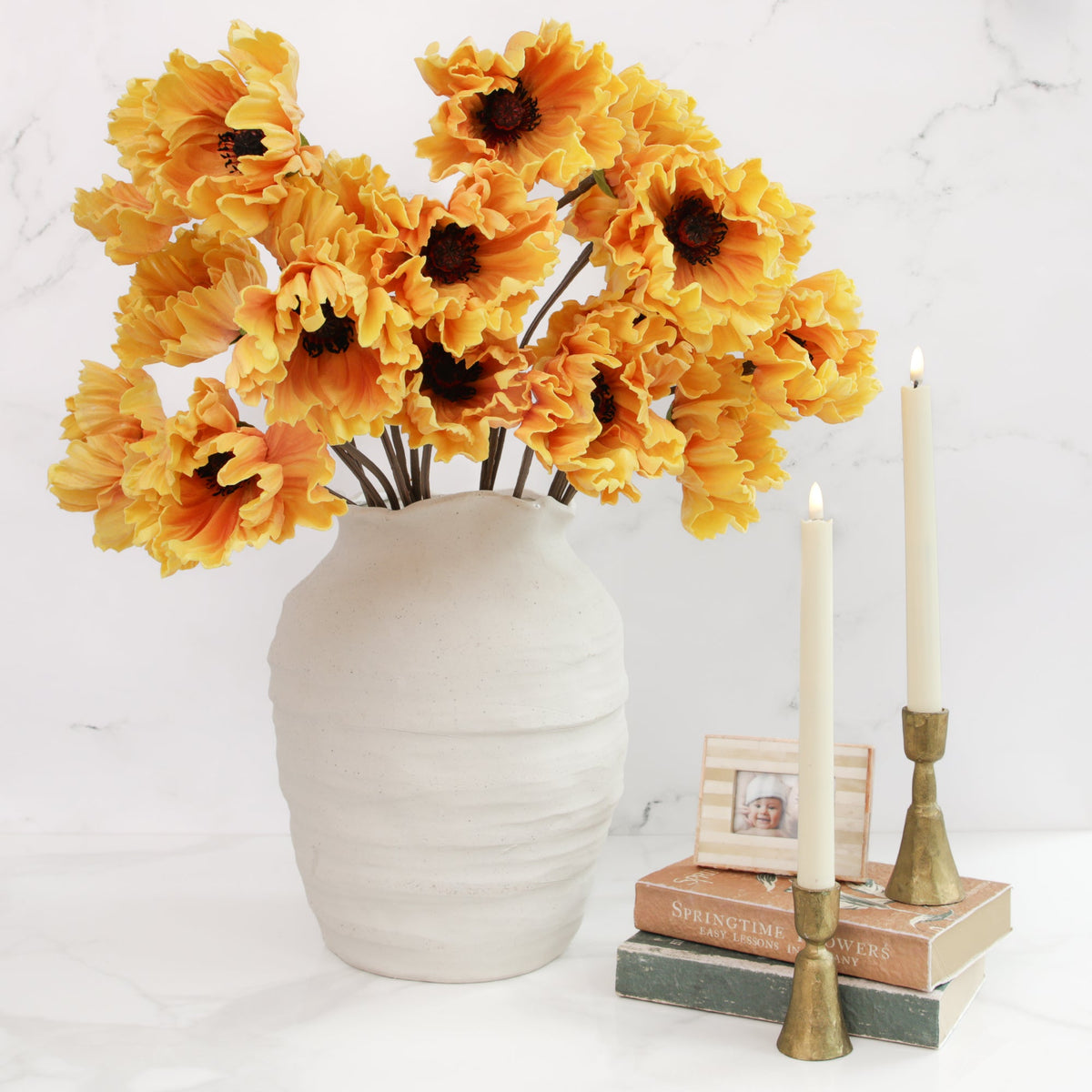 Decorative Candle, Short Gold Holders Set of 2 for Entryways, Mantels and Everyday Home Ambience image 3
