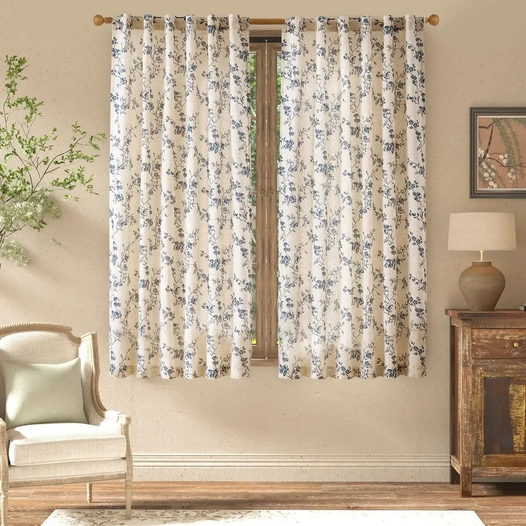 Window Curtain, Vine Blossom Linen Blend Curtains (2 Panels), Machine-Washable Care for Bedrooms, Living Rooms and Home Privacy image 3
