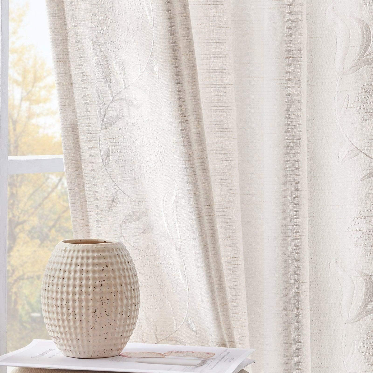 Window Curtain, Hydrangea Embroidered Linen Curtains (2 for Bedrooms, Living Rooms and Home Privacy, 6 Sizes and 6 Colors image 3