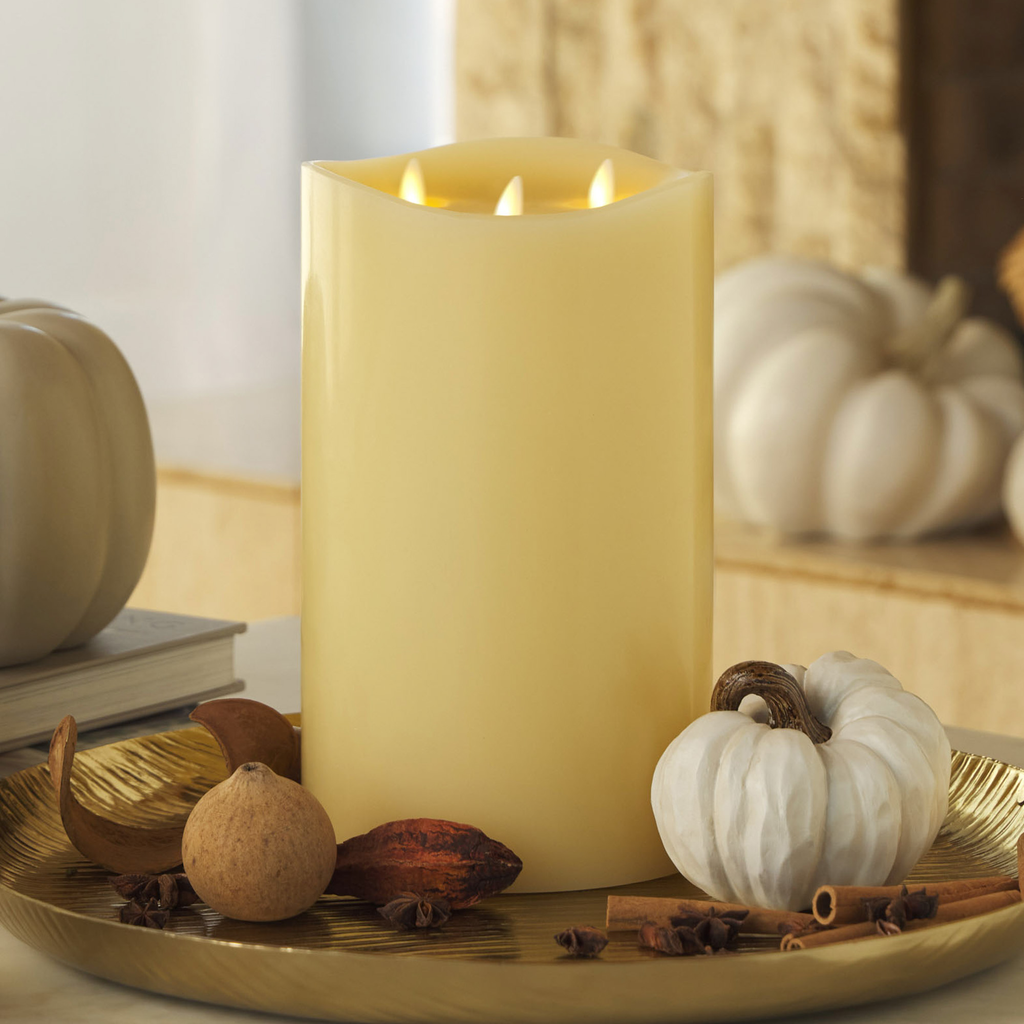 Flameless Candle, Ivory Tri Flame Grand Pillar Melted Top for Mantels, Entryways and Holiday Displays, 2 Size Options image 3