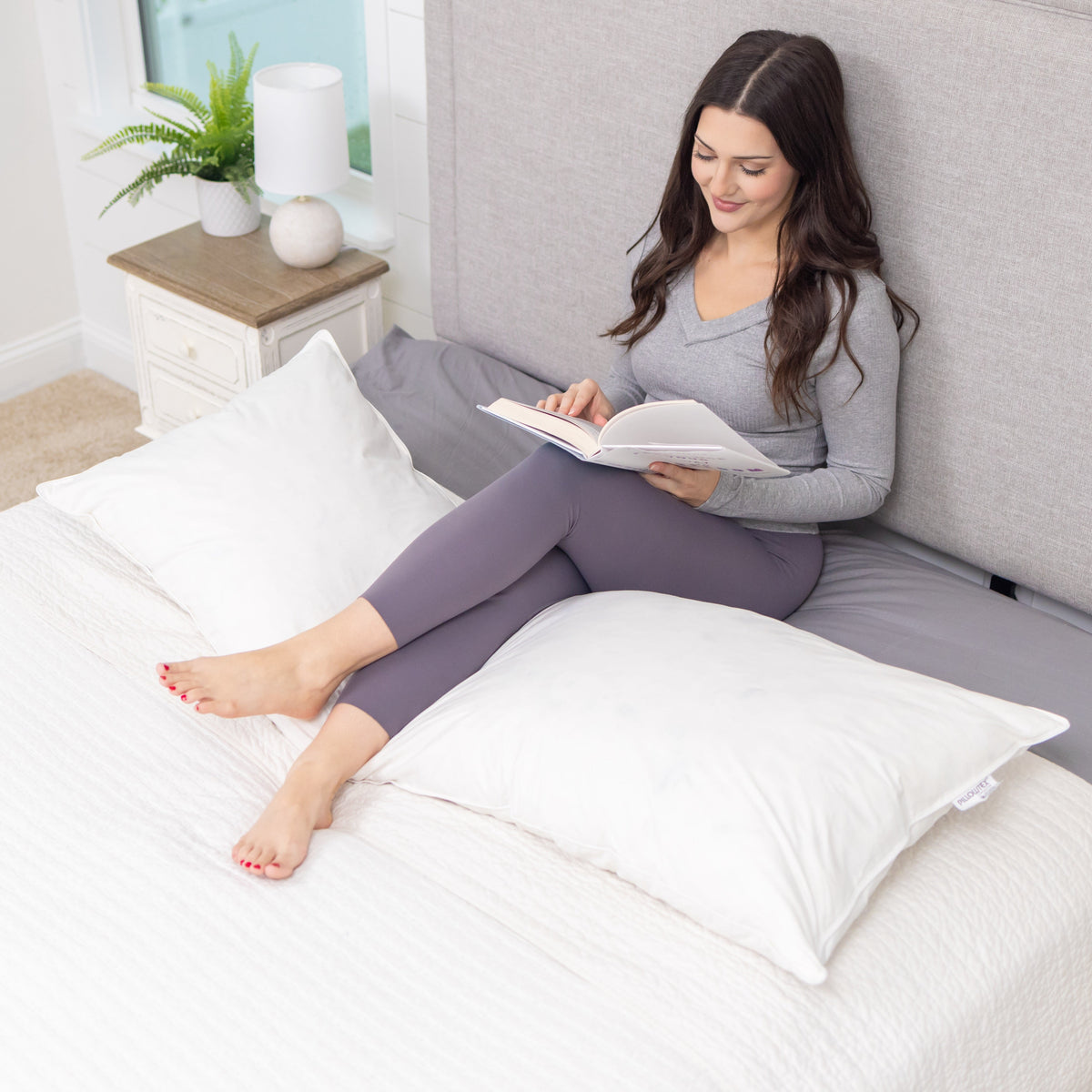 Bed Pillow, White Goose Feather and Down Body for Sleeping, Reading and Bedroom Comfort, 3 Size Options image 3
