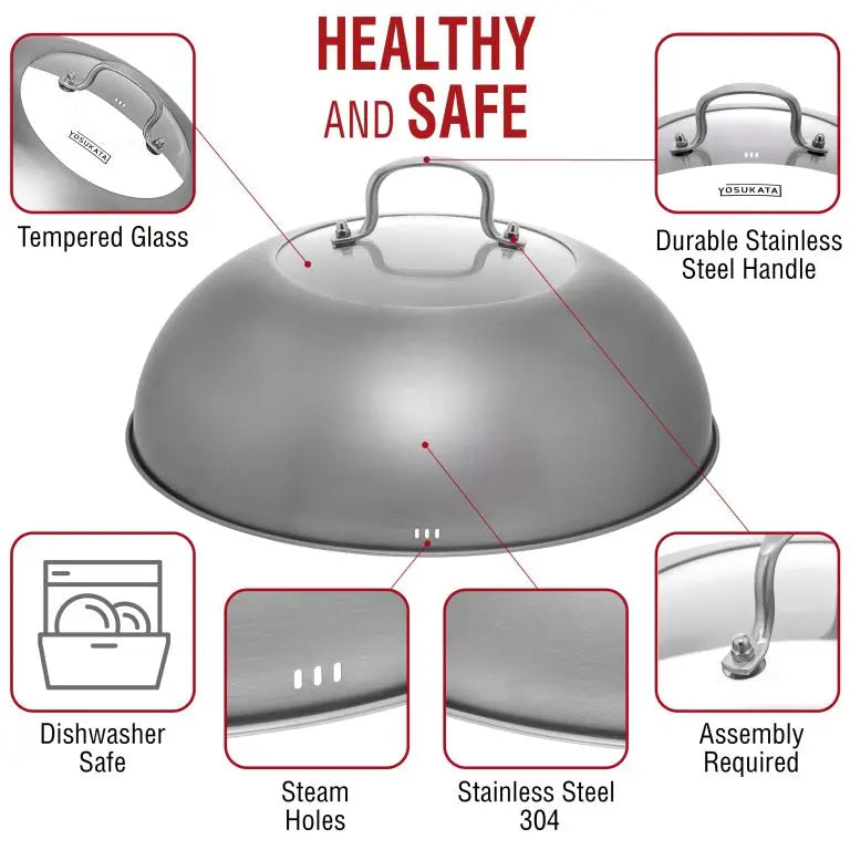 Stainless Steel Wok, 12.8" Lid with Tempered Glass, Stainless Steel Construction for Stir-Frying, Searing and Everyday Meal Prep image 3