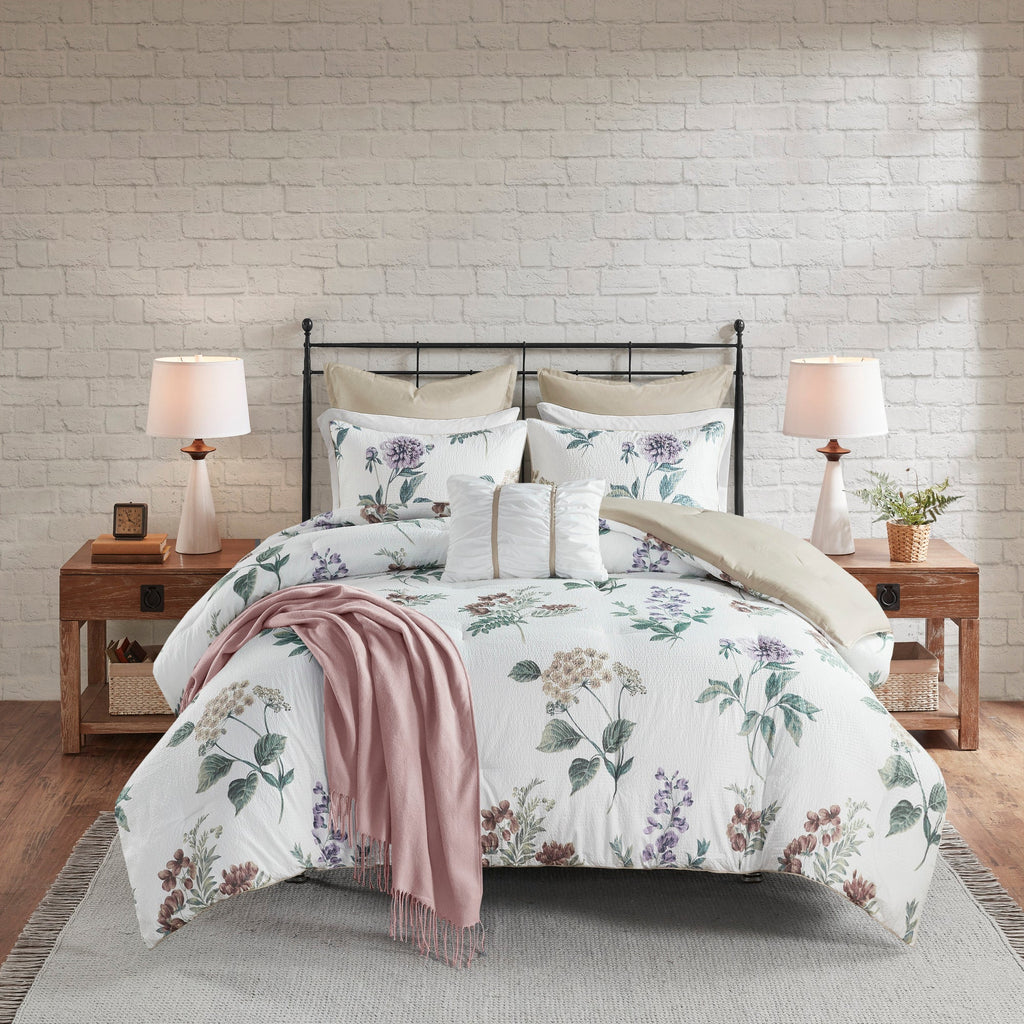 Bed Comforter, Zennia 7 Piece Printed Seersucker Set, Machine-Washable Care for Year-Round Bedroom Comfort and Restful Sleep image 3