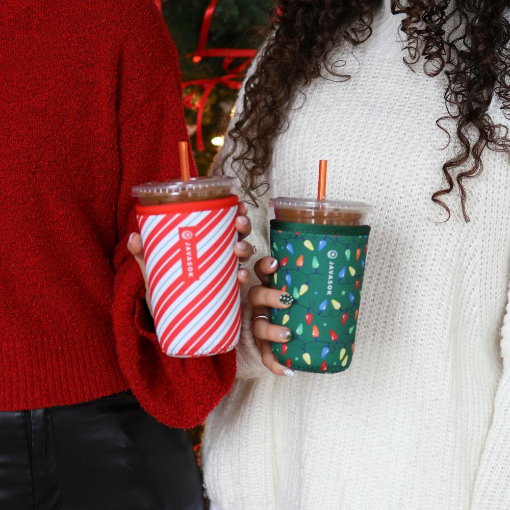 Reusable Cup Sleeve, Candy Cane Stripes, Neoprene Construction for Iced Coffee, Cold Drinks and Condensation Control, 2 Size Options image 3
