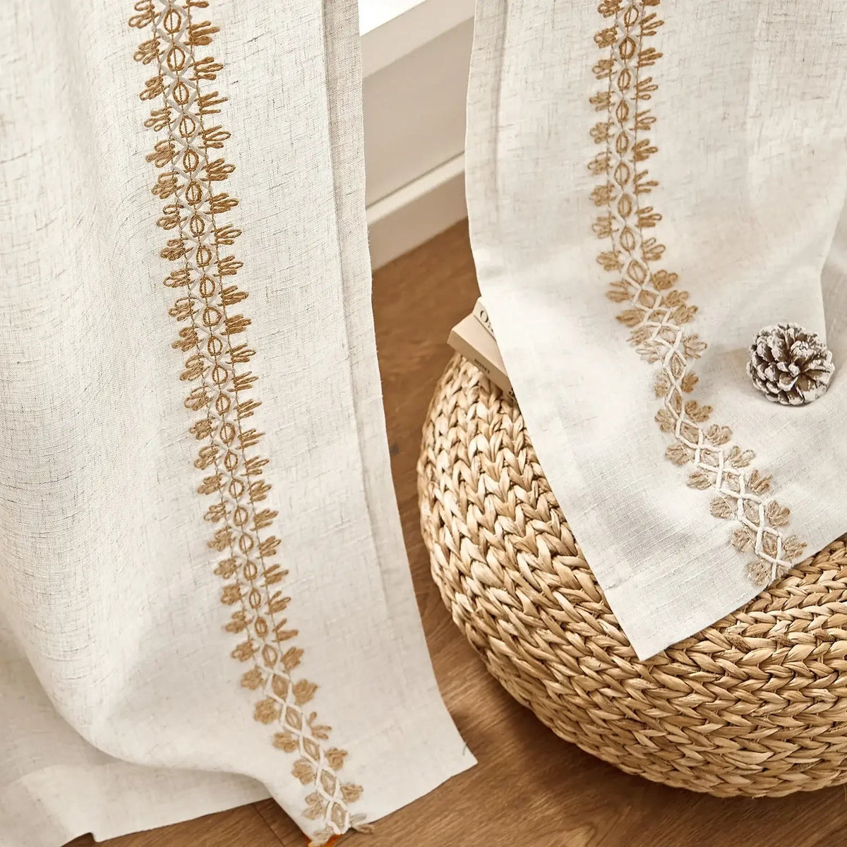 Window Curtain, Braided Jute Trim Linen Blend Curtains (2, Machine-Washable Care for Windows, Room Styling and Everyday Privacy image 3