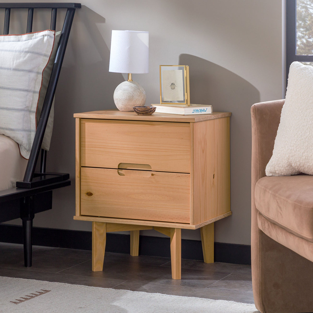 Nightstand, Sloane Mid Century Modern Solid Wood, Lightweight Design for Bedside Storage, Bedroom Organization and Guest Rooms image 3