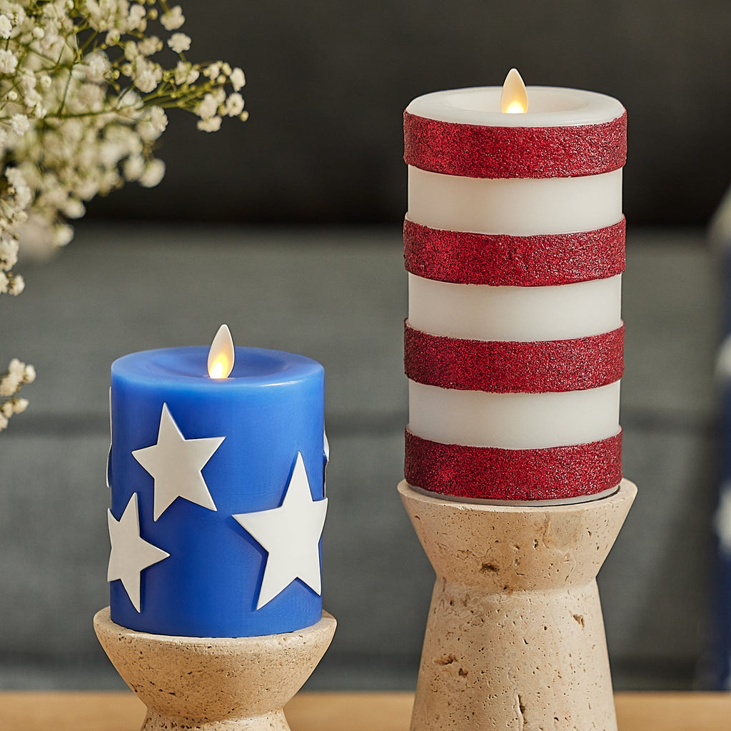 Flameless Candle, Set of 2 Stars & Stripes Pillars for Mantels, Entryways and Holiday Displays image 3