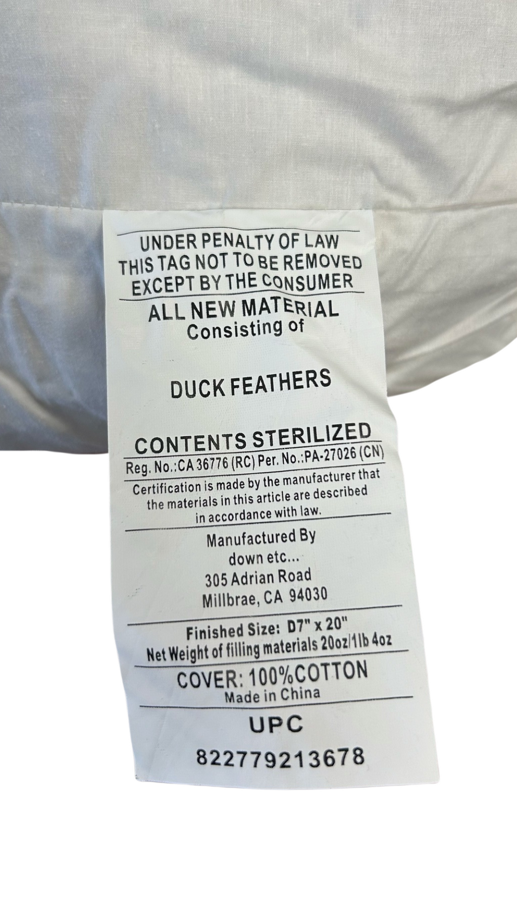 Bed Pillow, Etc. Bolster Insert Duck Feather for Everyday Sleep and Guest Room Bedding, 6 Size Options image 3