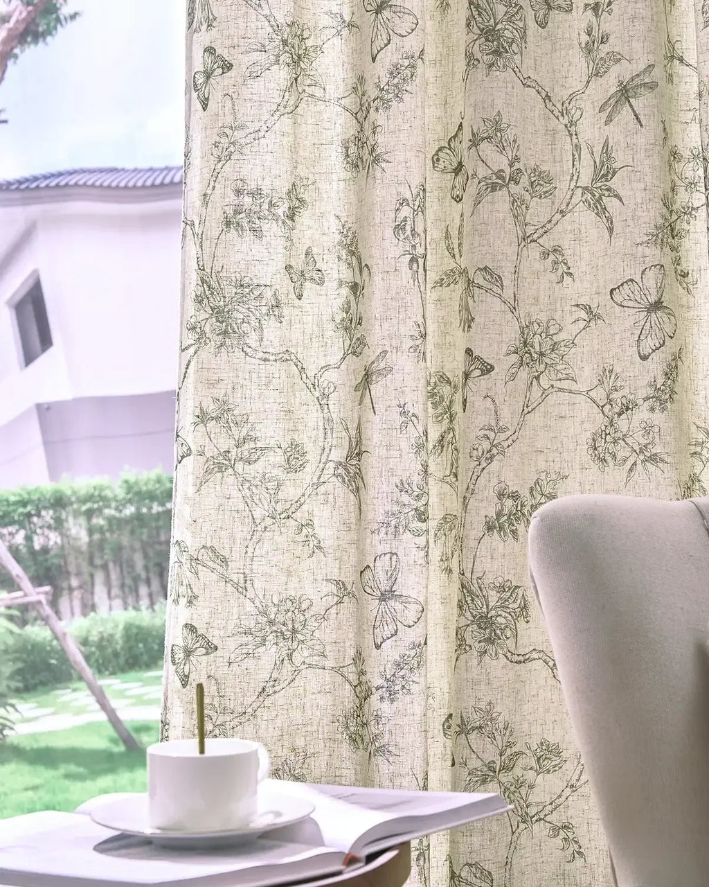 Window Curtain, Modern Toile Floral & Insect Linen Curtains (2, Lightweight Design for Windows, Room Styling and Everyday Privacy image 3