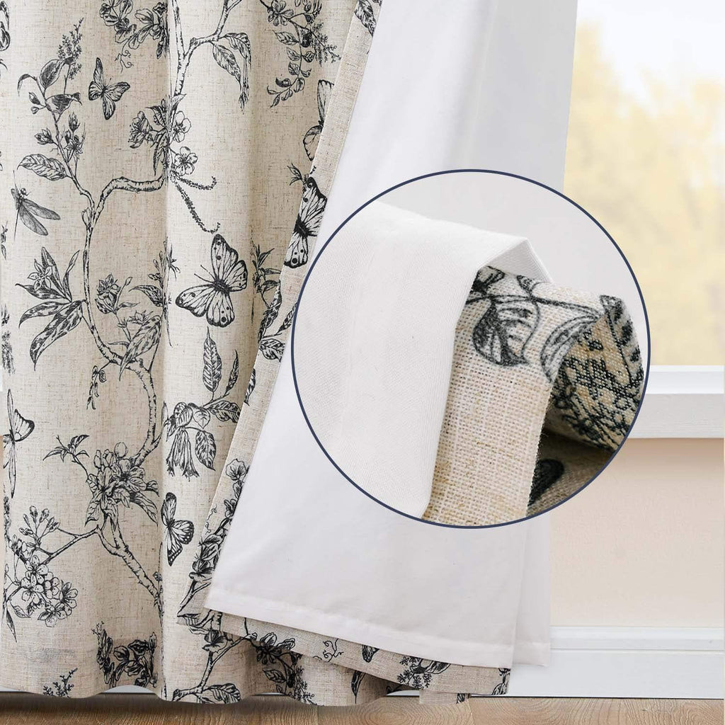 Window Curtain, Floral Butterfly Linen Blend Lined Curtains (2 for Windows, Room Styling and Everyday Privacy, 3 Sizes and 5 Colors image 3