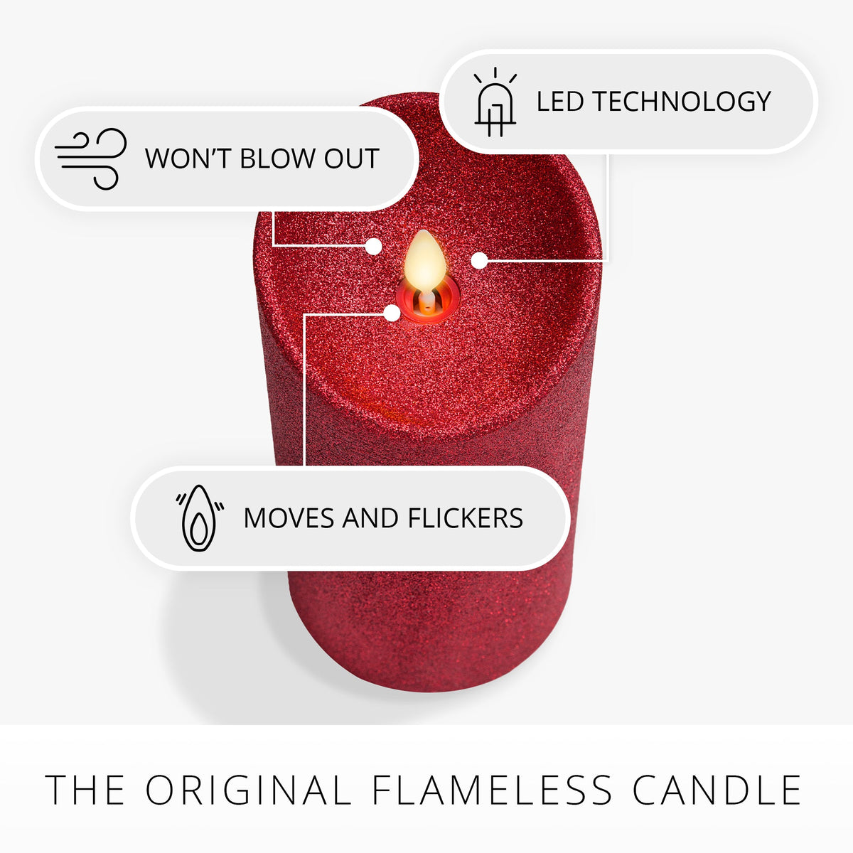 Flameless Candle, Red Glitter Pillar for Bedrooms, Living Rooms and Everyday Candlelight Ambience, 2 Size Options image 3