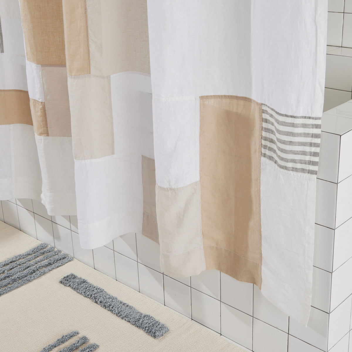 Bathroom Accessory, End Bits Linen Shower Curtain in Sand for Guest Baths and Daily Bathroom Routines image 3