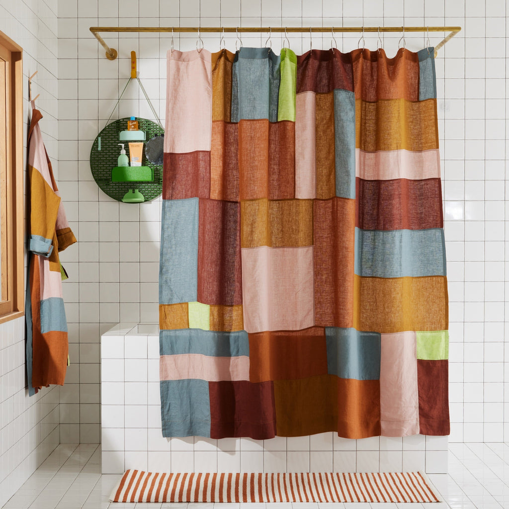 Bathroom Accessory, End Bits Linen Shower Curtain in Rose for Guest Baths and Daily Bathroom Routines image 3