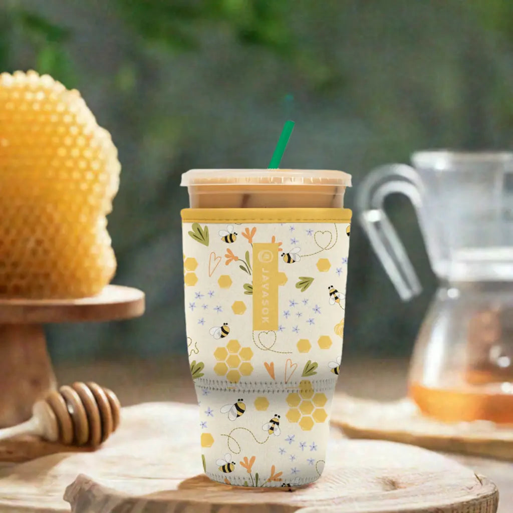 Reusable Cup Sleeve, Honeycomb Buzz, Lightweight Design, Neoprene Construction for Iced Coffee, Cold Drinks and Condensation Control image 3