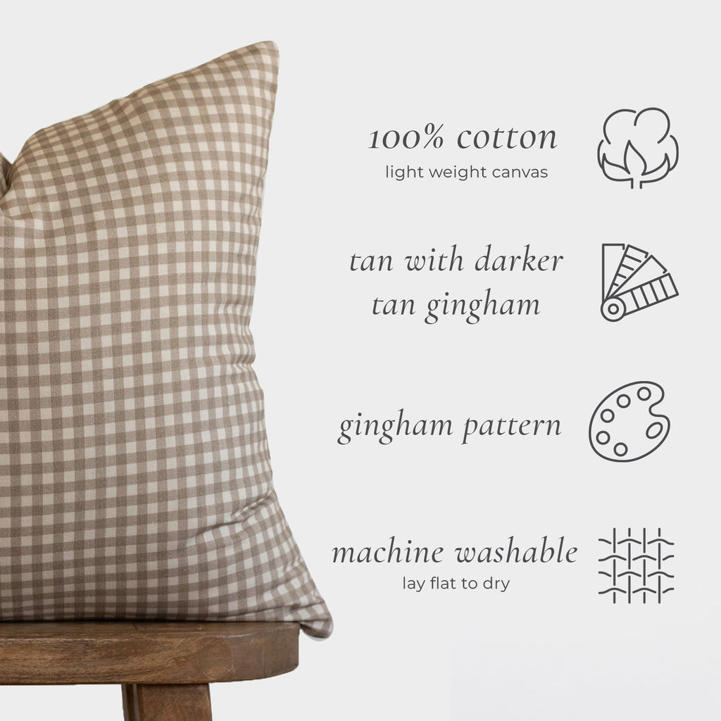 Decorative Pillow Cover Set, Tan Gingham Lumbar 12x20" 12x40", Lightweight Design for Bedroom Styling and Living Room Decor, 2 Size Options image 3