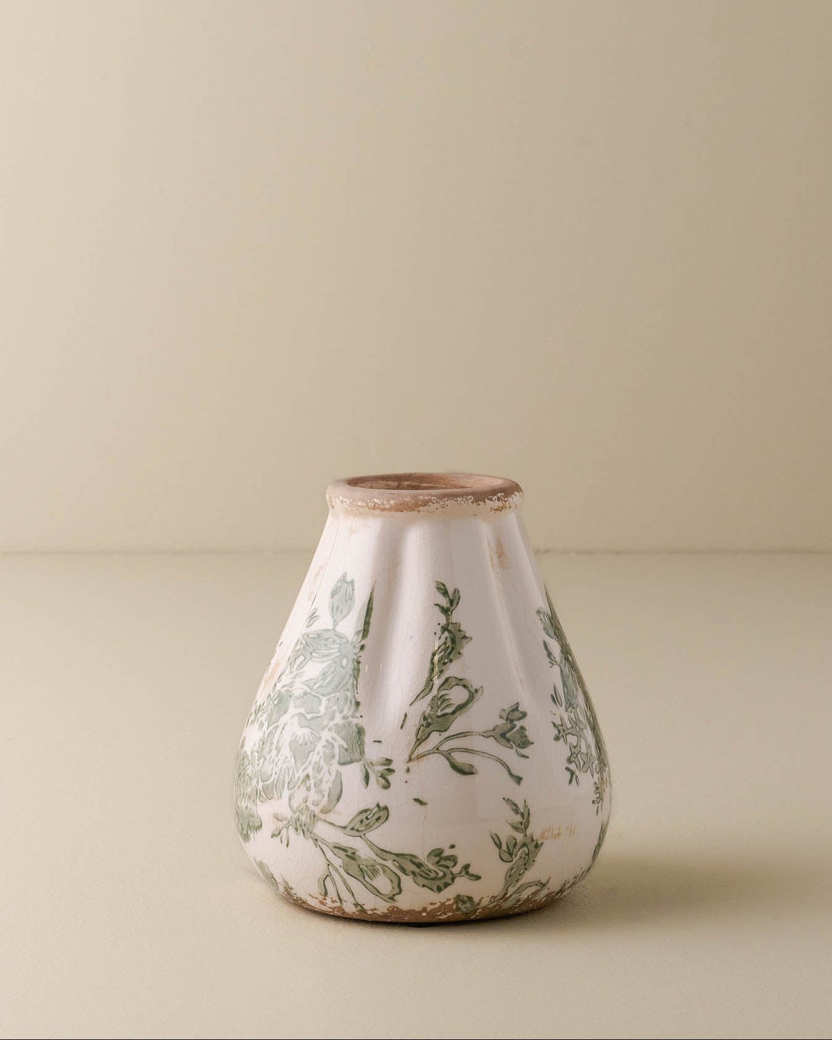 Decorative Vase, Fluted Green and White Distressed for Tabletop Arrangements and Home Decor, 2 Size Options image 3