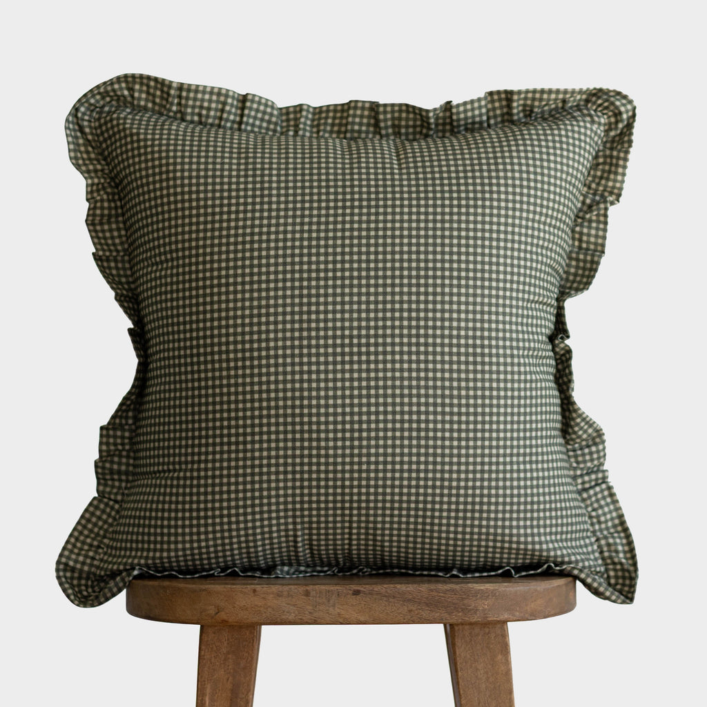 Decorative Pillow Cover Set, Green Mini Gingham Ruffle 18" 22" 26", Machine-Washable Care for Bedroom Styling and Living Room Decor image 3